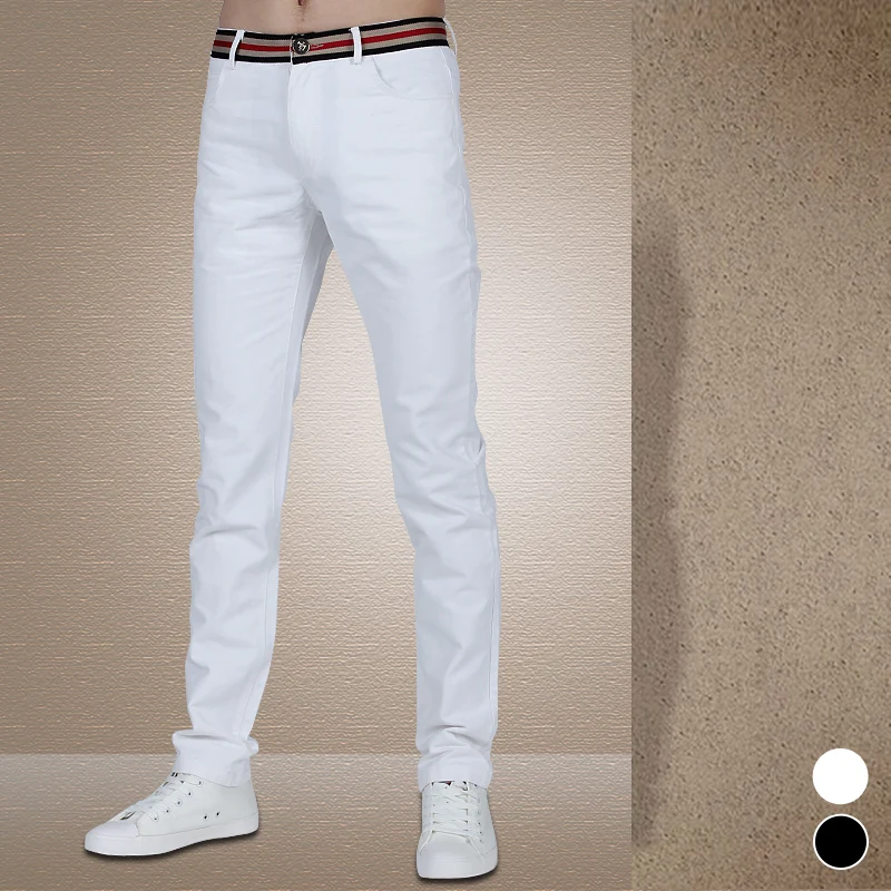 

2019 spring and summer fashion white trousers men, men's casual pants, plus size high-quality Slim was thin black pants. 28-42