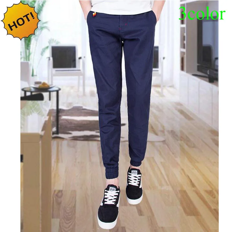 

Top Quality 2016 Fashion Casual Beam Foot Trousers Slim Fit Cotton Drawstring Elastic Waist Men Harem Pants Track Men SweatPants