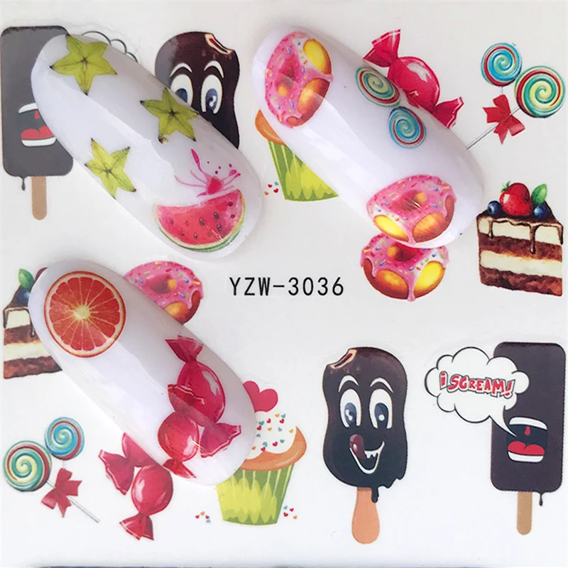 

YZWLE 1 Sheet Summer Ice Cream Fruit Strawberry Cherry Cake Nail Art Water Transfer Sticker Decor Slider Decal Manicure Tool