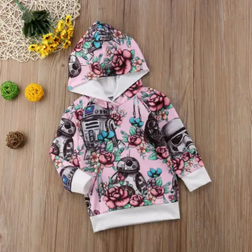 

2018 New Spring Fall Kid Girl Star War Floral Hoodies Baby Girl Long Sleeve Sweatshirt Hoodies Hoody Tracksuit Children Clothes