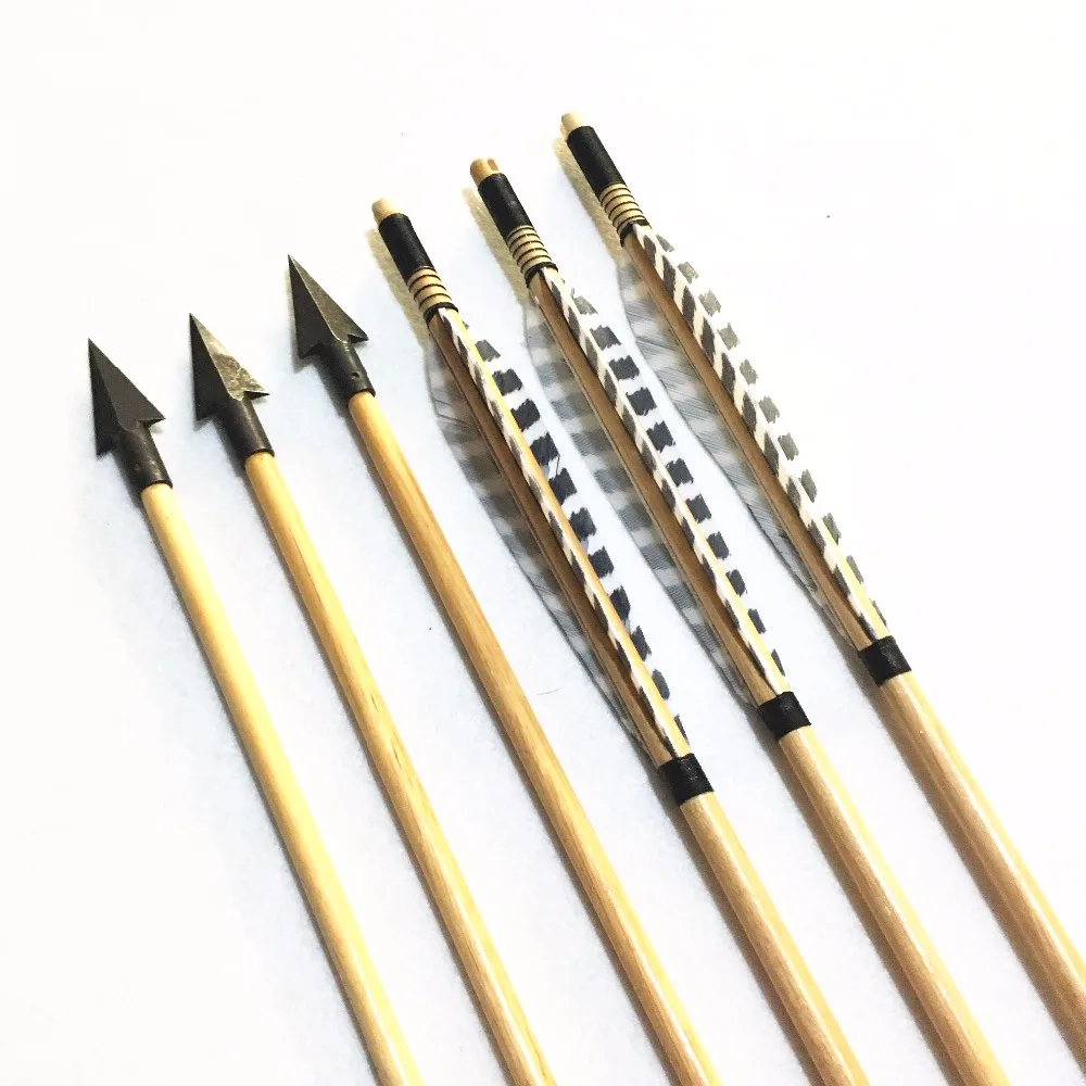 

6/12pcs Wooden Arrows 32 inch With with Broad Arrowhead Ponit For 25-70lbs Bows for Longbow Archery Shooting