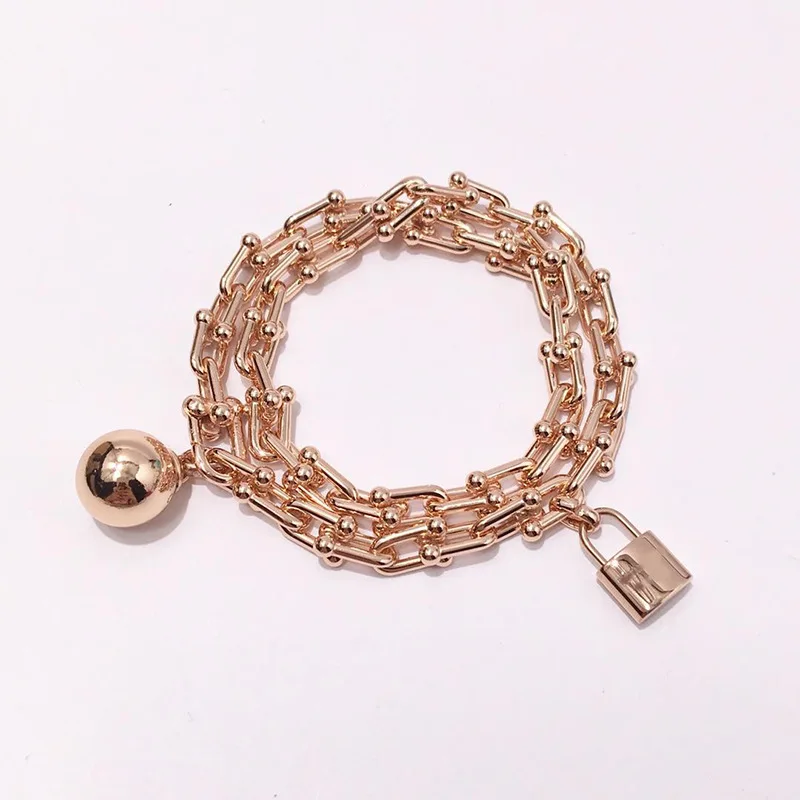 

Titanium Steel Wrap Charm Bracelet Punk Men Jewelry Lock Ball Chain Bracelets For Women Mens Jewellery Accessories