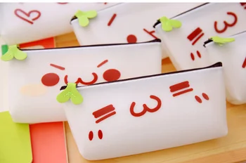 

Funny Expression school Pencil Case for kids Kawaii silicone zipper pencil bag pouch office school supplies