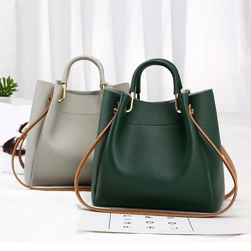 

JG New Style Fashion Women Leather Small Shoulder Bag Simple Solid Casual Bucket Messenger Bags Girls Evening Party Handbag Tote