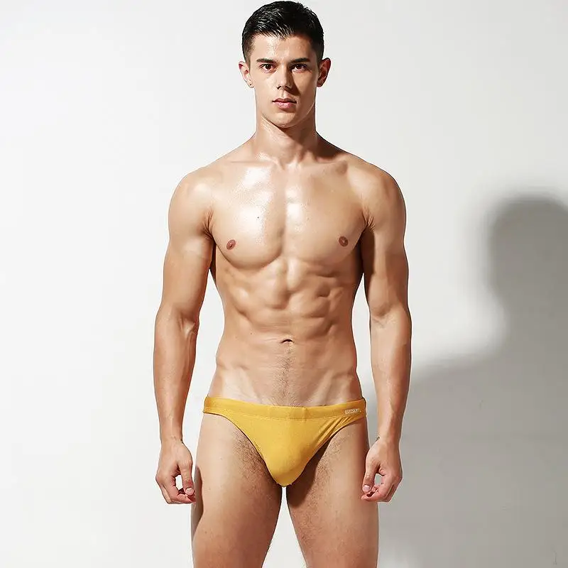 Мужской сексуальный короткий сексуальный купальный костюм, водонепроницаемая одежда для плавания, мужские плавки, летние мужские плавки - Цвет: Gold