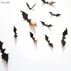 12 шт. черные 3D поделки ПВХ настенный стикер летучие мыши наклейка украшение для дома Хэллоуин
