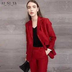 Новый Темно-красный костюмы для торжественных случаев для Для женщин Повседневное офисные Бизнес Костюмы брюки Повседневная обувь Наборы