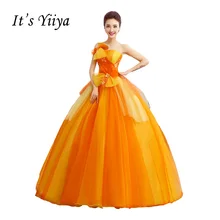 It’s Yiiya Orange Strapless Wedding Dresses Ball Gown Appliques Floor Length Color Bridal Frock Vestidos De Novia CasamentoHL020