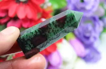 

RARE NATURAL Epidote & ruby DT WAND POINT healing