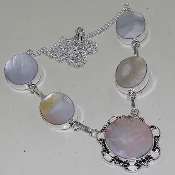 

Mother Of Pearls Necklace Silver Overlay over Copper ,51.5cm, N1381