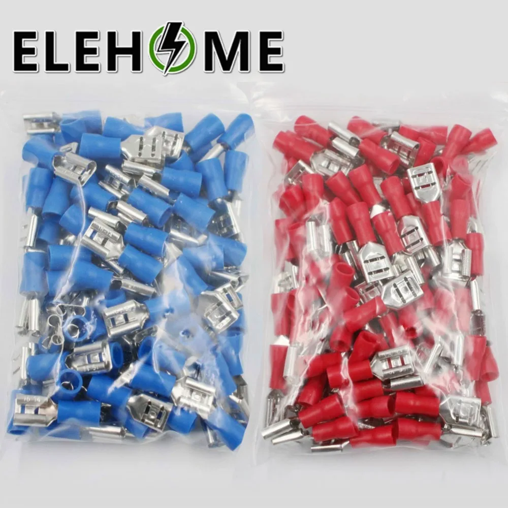 

100PCS/Pack FDD2.5-250 FDD2-250 Female Insulated Electrical Crimp Terminal for 1.5-2.5mm2 Connectors Cable Wire Connector XF30