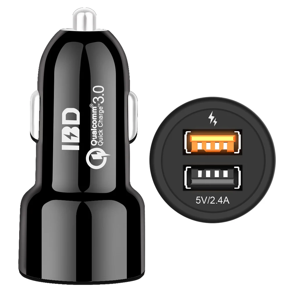 Image IBD Universal USB 3.0 Cell Phone Car Charger Quick Charge 3.0 Dual Ports Power Adapter 30W Smart Mobile Phones Charger QC 3.0