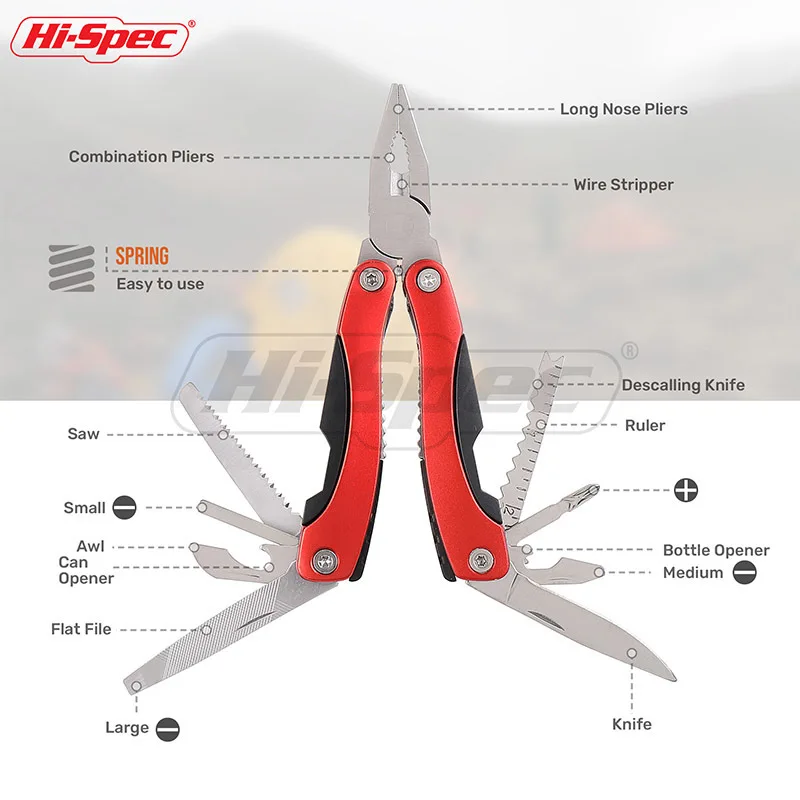 Hi-Spec 15 в 1, карманные Мультитулы, плоскогубцы, Мультитул, инструмент для зачистки, с сумкой, складной нож, инструменты для выживания, кемпинга, PL003