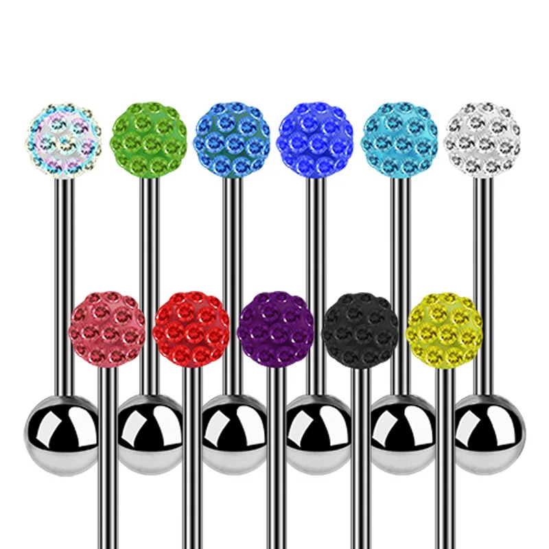 Fashion Tongue Ring Barbell Tongue Piercing Bar Disco Ball Czech Crystal Mix Colors Stainless Steel Anti-allergic Body Jewelry0