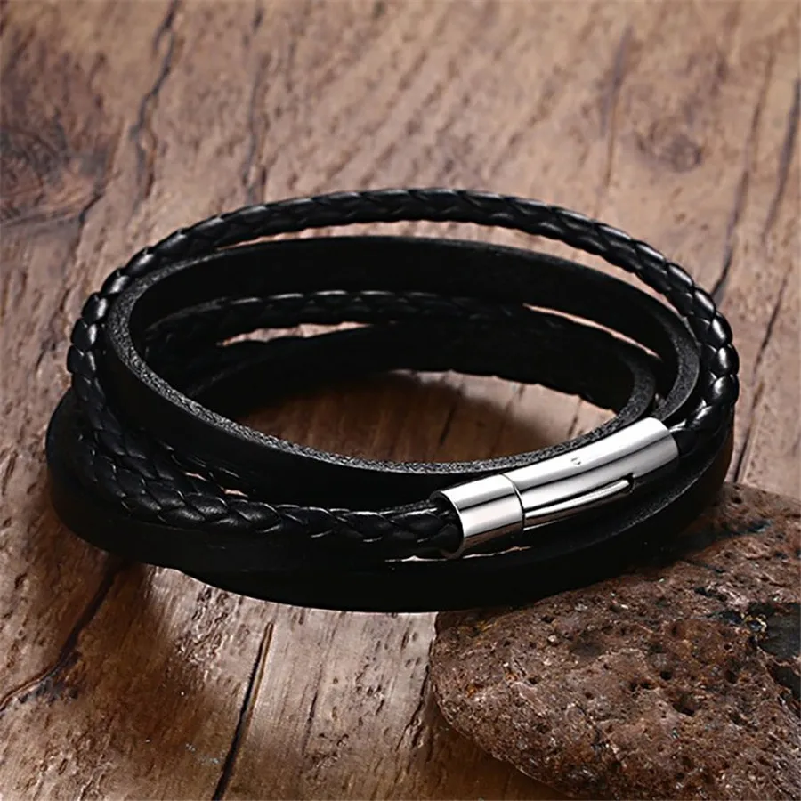 Sauvoo Мода Панк Плетеный кожаный шнур браслет браслеты с нержавеющая сталь магнитные застежки для мужчин женщин Jewelry интимные аксессуары