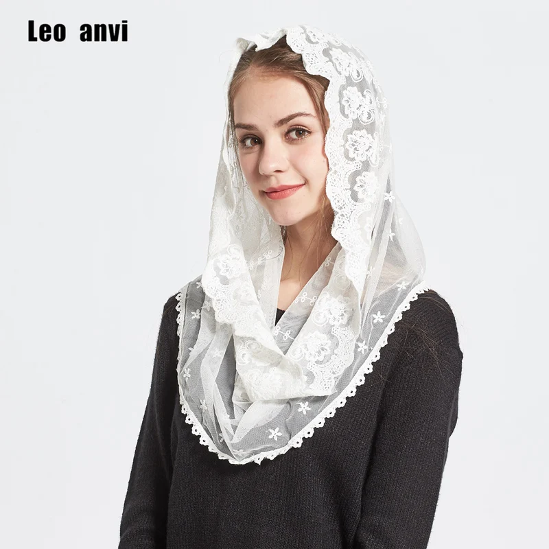 

Leo anvi fashion lace headband foulard femme bandana Infinity Mantilla Chapel Veil White Embroidered jersry hijab women scarf