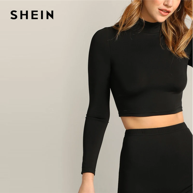 SHEIN Кроп Топ Со Стоячим Воротником И Короткие Леггинсы Летний Повседневный