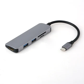 

Aluminium 5 in 1 USB-C USB C HUB Type-C to 4K HDMI 2 Ports USB 3.0 HUB SD/TF Card Reader for MacBook Type C Hub Adapter