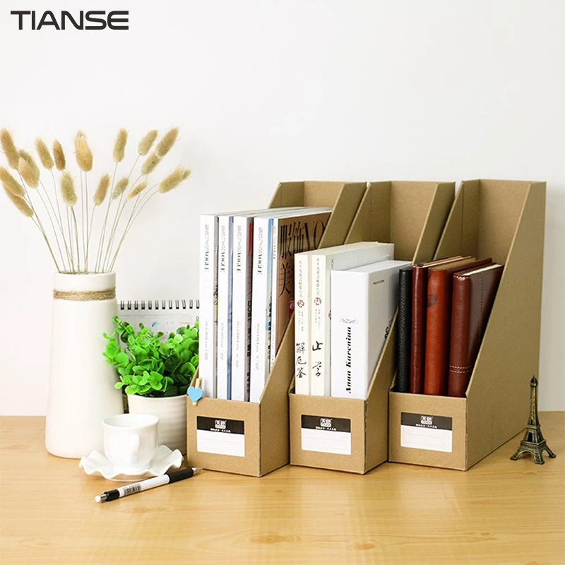 

TIANSE TS-1501 3pcs/set Unique Design Kraft Paper Files Documents Storage Rack Home Office Desktop Storage Box