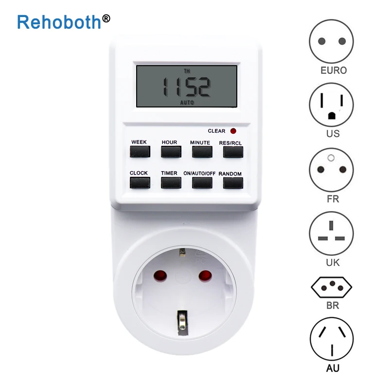 

Electronic Digital Timer Switch Socket 24 Hour Cyclic EU UK AU US BR FR Plug Kitchen Timer Outlet Programmable Timing Socket