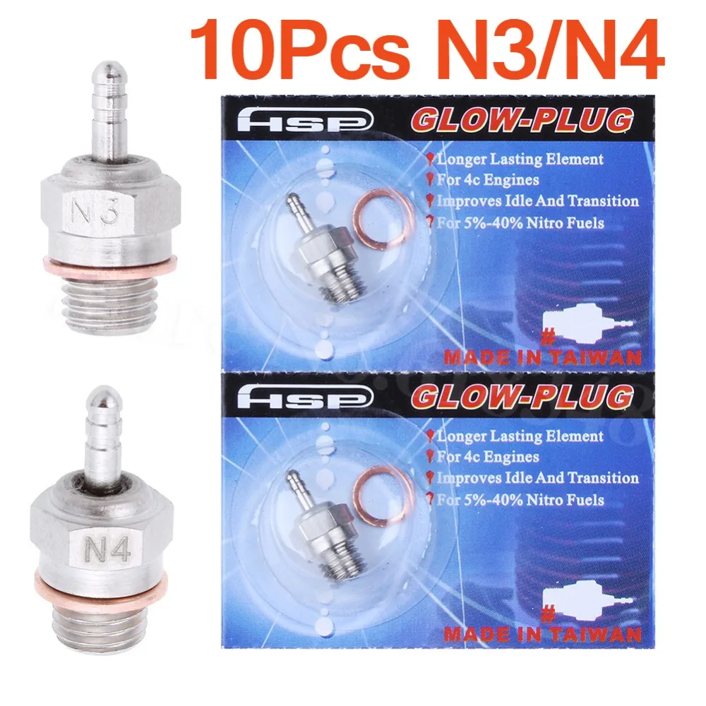 10pcs Medium & Hot Spark Glow Plugs 3 N3 N4 Engine Parts For 18 1/10