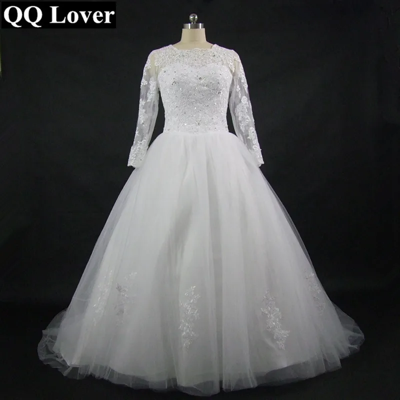 QQ Lover 2019 новое поступление с длинным рукавом Кружевное Свадебное платье на заказ Плюс Размер свадебное платье Vestido De Novia