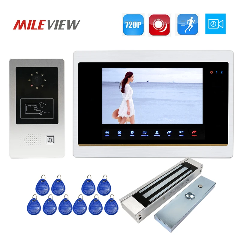 

1.0MP 720P AHD 7" Video Door Phone Video Intercom Record Monitor Kit RFID Night vision Doorbell Camera Electric Magnetic Lock