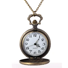 Vintage Copper Pocket Watch Bronze Necklace Quartz Fob Watch Women Ladies Necklace Pendant Chain Clock Christmas Brithday Gift bronze skulls mummies a quartz pocket watch popular cartoon anime necklace men and women child friends watch the pendant chain