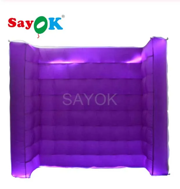 New Inflatable Photo Booth Wall 2.4x0.8x2.2m Inflatable Party Wedding Background Lighting Decoration with 17-Color Lights - Цвет: Purple