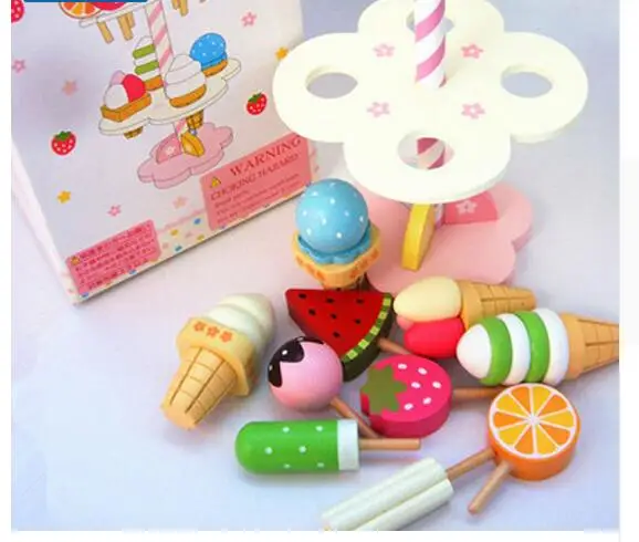 Высокое моделирование Icecream деревянная игрушка набор детский игровой дом кухня модель подарок для детей
