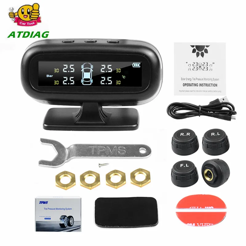 

Best Quality Solar TPMS Car Tire Pressure Alarm Monitor System 4 Wheel Internal / External Tyre Sensor Temperature