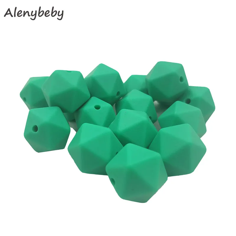 50pc 17mm Silicone Teether Beads Safe Icosahedron Shaped Candy Mix Color Teething Silicone Bead Toy BPA Free DIY Necklace Making - Цвет: Kelly green