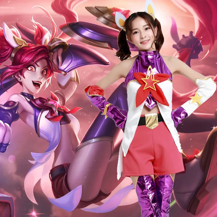 

LOL Guardian Jinx Cosplay Costumes Red Women Magic Star Anime Cosplay costume set 6pcs