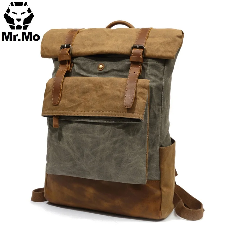 

New Waterproof Waxed Canvas Travel Backpack Bag Men Vintage Russian Men's College School Laptop Bookbag Rucksack Back pack Bags