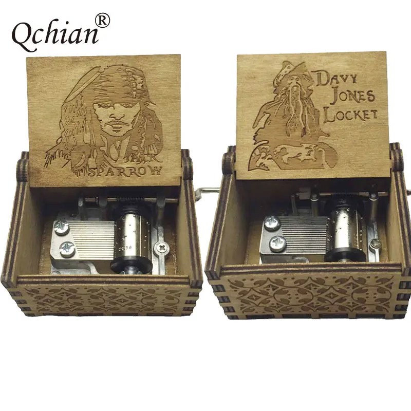 

Pirates of the Caribbean Music Box Jack Sparrow Handmade Engraved Wooden Musical Boxes Caja de musica Crafts decoration