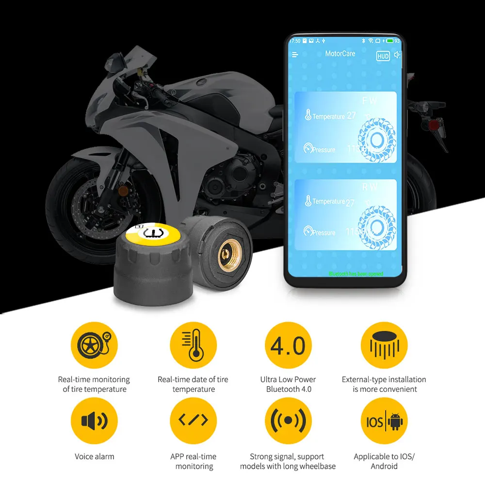 TPMS Мотоцикл Авто TPMS 2 Внешний датчик s для Android IOS tpms датчик давления в шинах Система мониторинга tmps давление в шинах