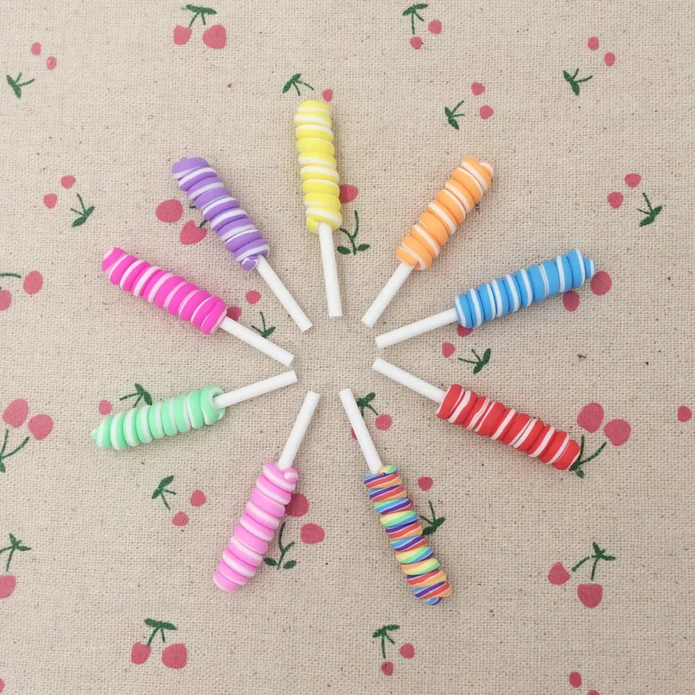 

10 Pieces Mixed Color Clay Decoration Craft Miniature Fairy Garden Terrarium Figurines DIY Mini Fake Handmade Lollipop :8*50mm