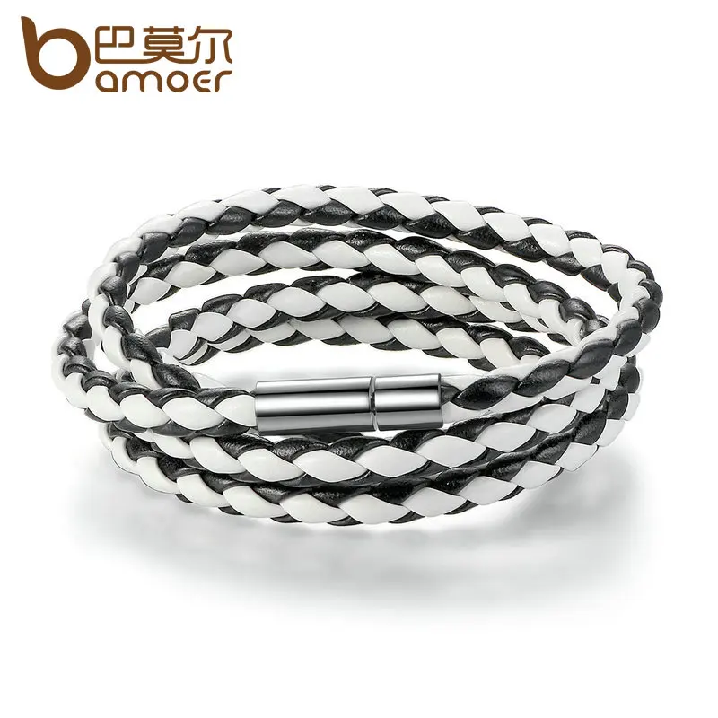 

BAMOER Women Leather Bracelet Adjustable Chain Zebra Color Leather Bracelets with Magnet Buckle Fashion Jewelry PI0063-4