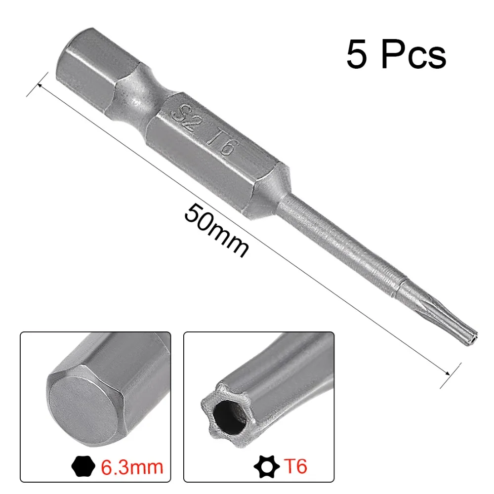 Uxcel 5 шт. 1/" Шестигранным хвостовиком T10/15/25/40/5/6/8/40 Магнитный безопасный звездообразный ключ, отвертка, биты, 100/50/75 мм заменить крестообразная отвертка