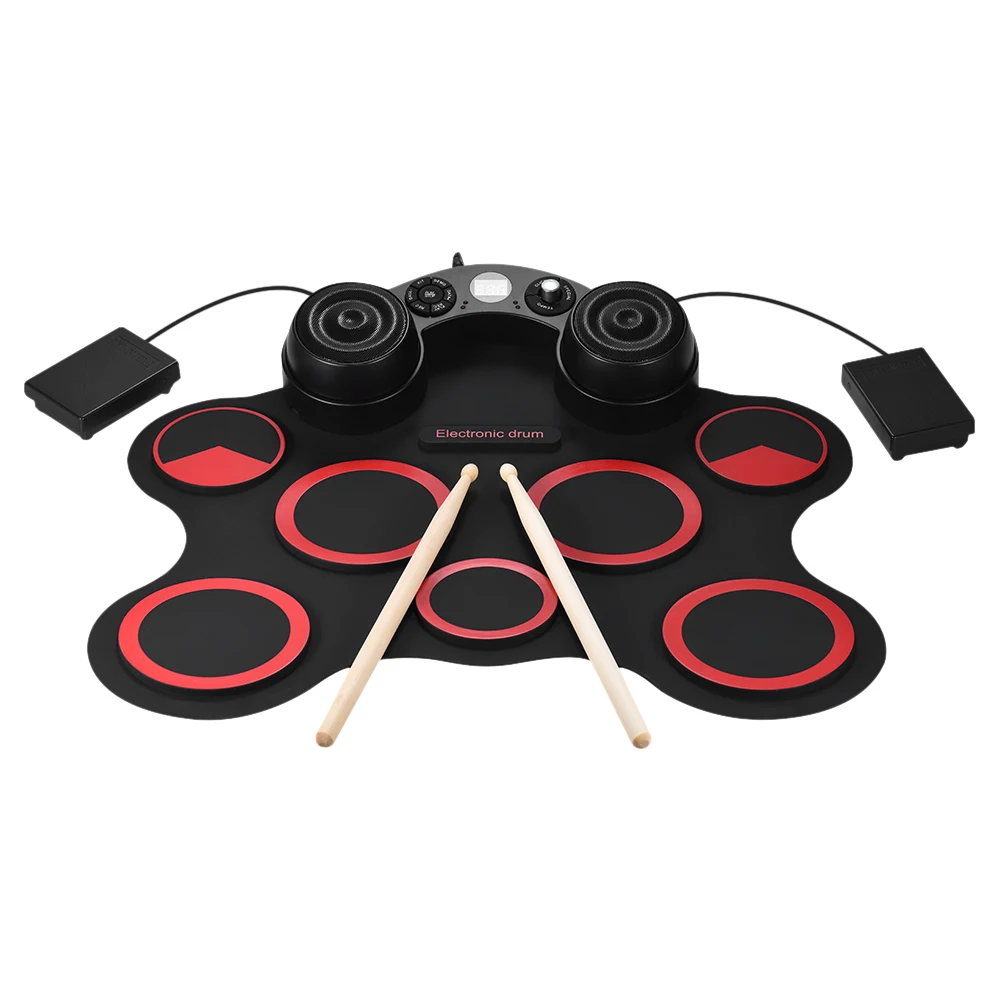 

New Stereo Electronic Drum Digital Set 7 Silicon Drum Pads Built-in Speakers USB Recording Function with Drumsticks Pedals