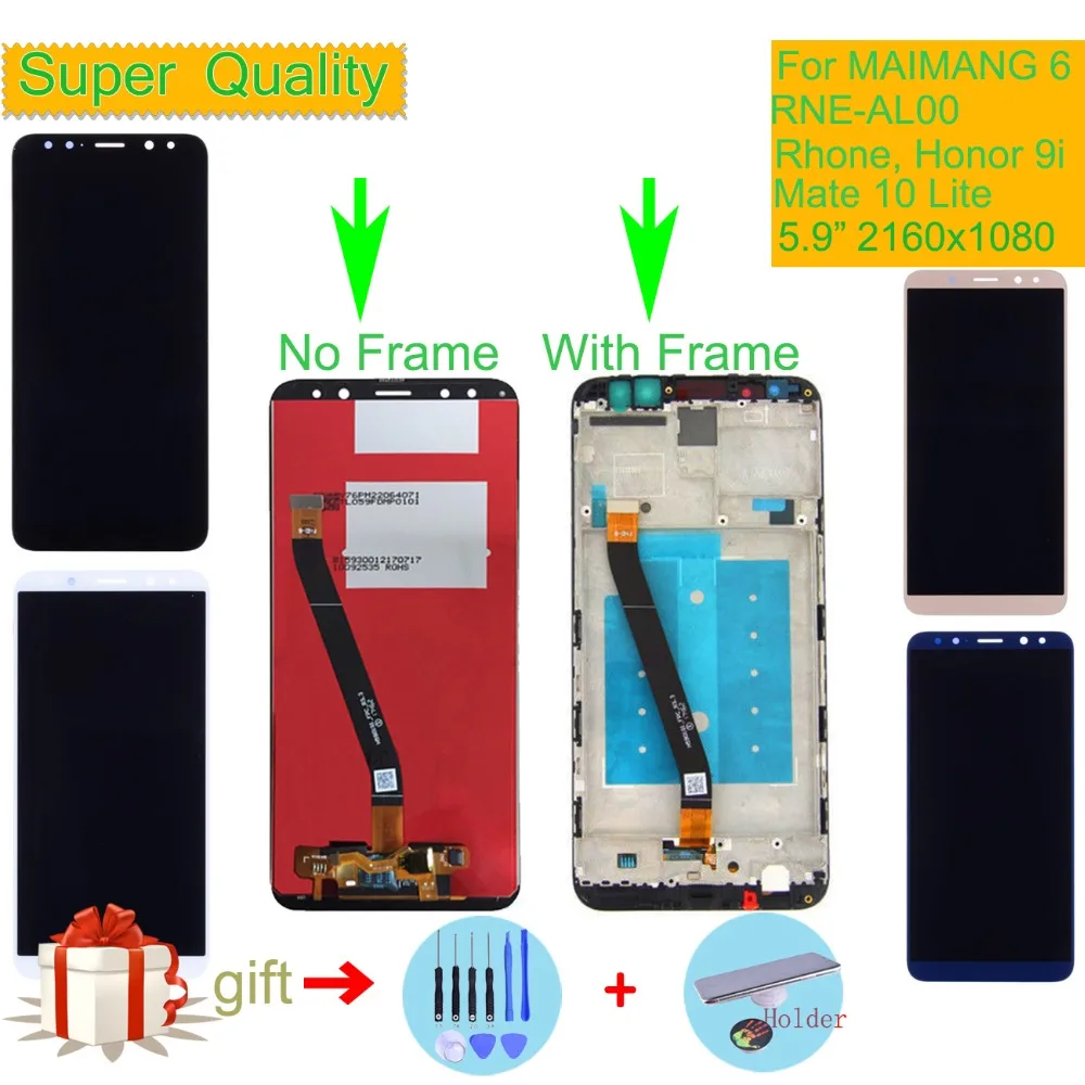 

ORIGINAL For Huawei MAIMANG 6 RNE-AL00 Rhone Nova 2i LCD Display Touch Screen Digitizer Assembly Frame For Honor 9i Mate 10 Lite