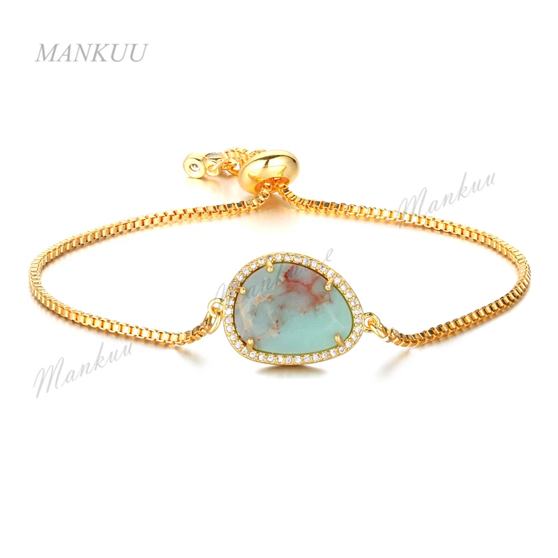 Micro Pave морской осадочный Jaspers бусины браслеты для женщин девочек подарок золото Гальваническое регулируемые женские браслеты на цепочке DB089