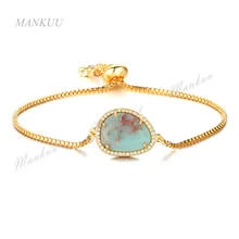 Micro Pave морской осадочный Jaspers бусины браслеты для женщин девочек подарок золото Гальваническое регулируемые женские браслеты на цепочке DB089