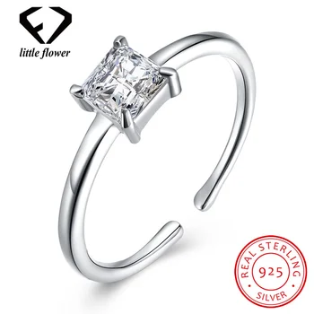 

925 Sterling Silver Color White Diamond Square Rings for Women Japanese and Fashion classic Style Geometric Fine Jewelry