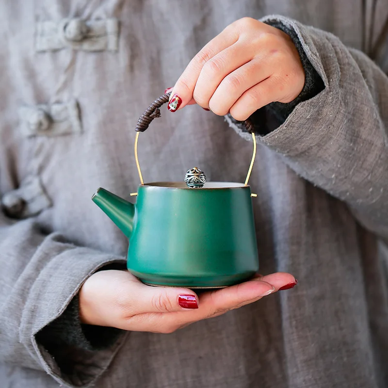 

Kung Fu Teapot Japanese Pottery Tea Kettle Antique Tea Pots Household Tea Set Pot with Copper Handle Drinkware
