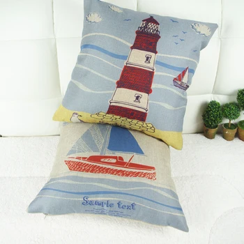 

Fashion Mediterranean Lighthouse Sailing Boat Linen Cotton Cushion Cover Decorative Sofa Car Pillow Cushion Case divano cuscini