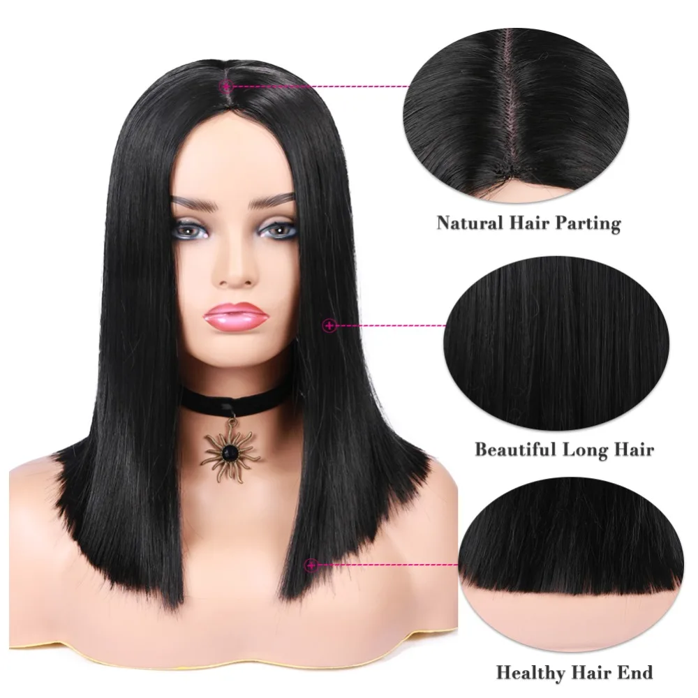 Омбре черные розовые короткие прямые термостойкие синтетические волосы парик для женщин Косплей или вечерние парики боб