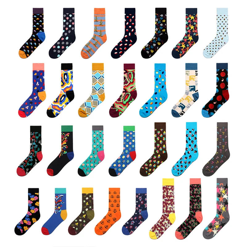 

PEONFLY 1 Pair Men Socks Combed Cotton Funny Crew Socks Cartoon Balloon Cactus Sokken Novelty Gift Happy Socks For Business