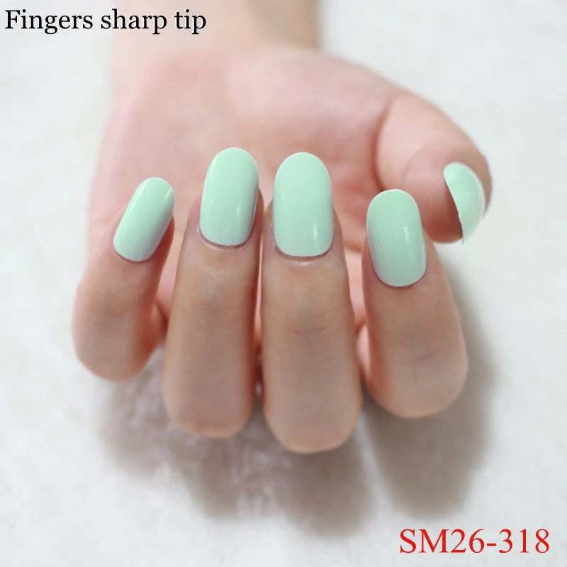 Beautiful glamorous Light green Fake nails Solid color nail Full nail