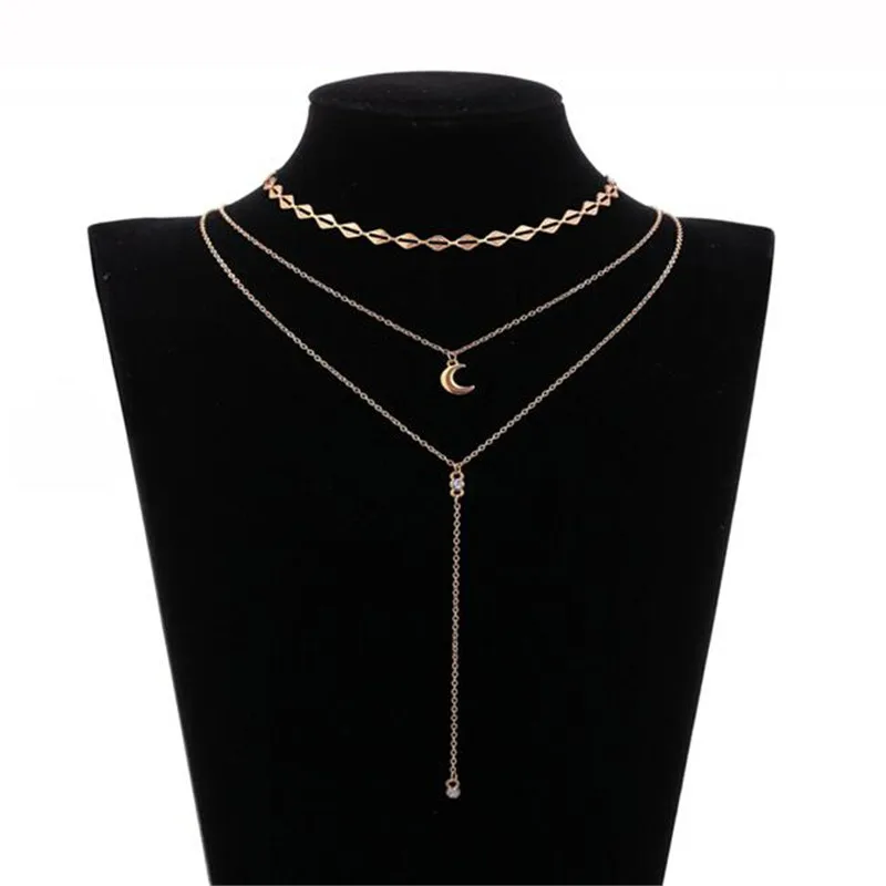 Женское многослойное колье чокер DANZE Charm Love Moon Heart из горного хрусталя простая